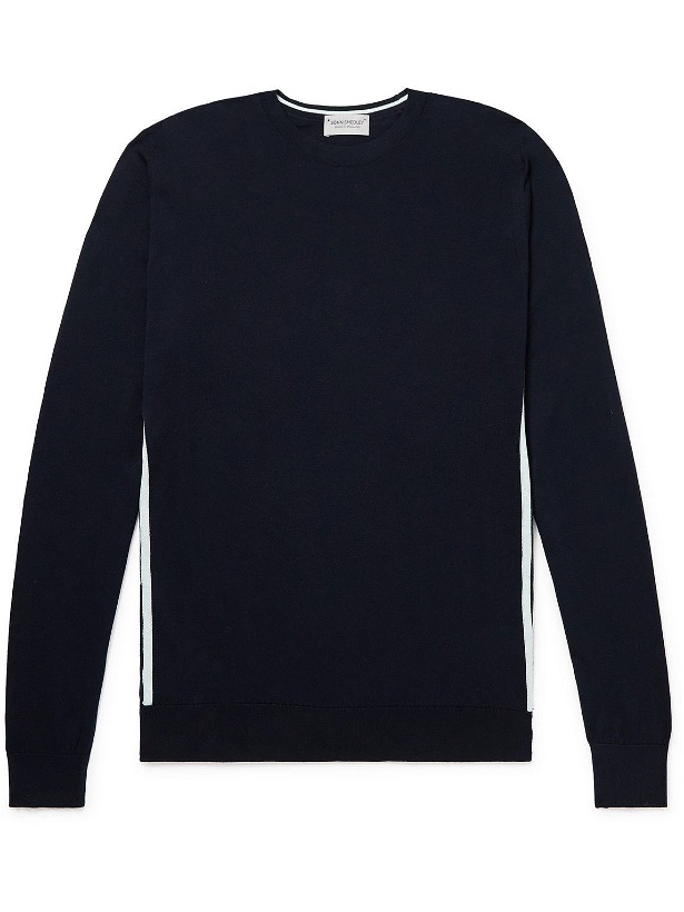 Photo: John Smedley - Carwin Slim-Fit Contrast-Tipped Sea Island Cotton Sweater - Blue