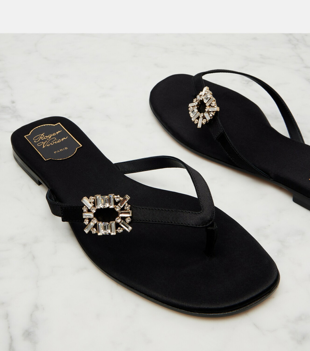Roger Vivier Embellished satin thong sandals