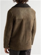 Yves Salomon - Double-Breasted Shearling-Lined Suede Peacoat - Green