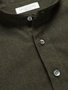 Richard James - Grandad-Collar Cotton-Flannel Half-Placket Shirt - Green