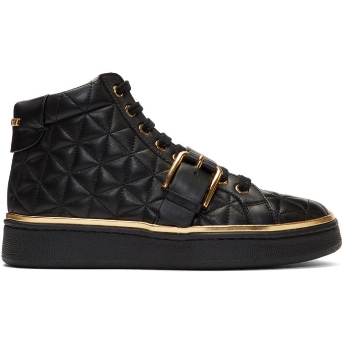 Photo: Balmain Black Quilted Active Buckle High-Top Sneakers