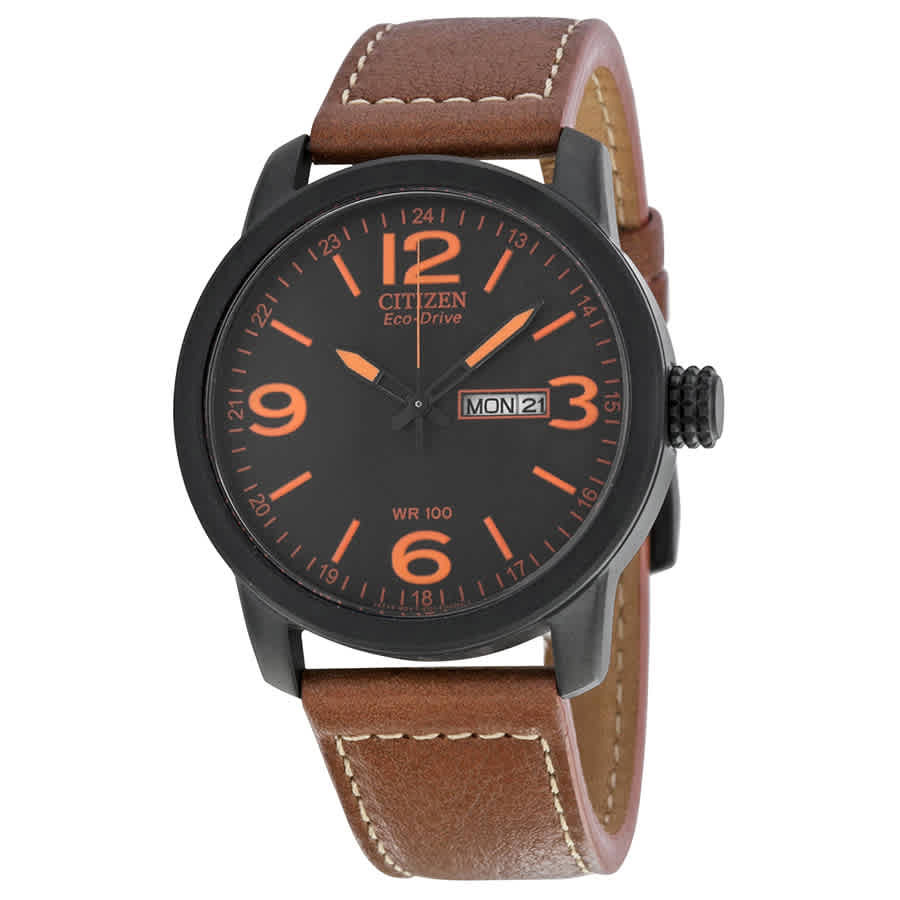 Citizen Eco Drive Black Dial Brown Leather Mens Watch BM8475-26E