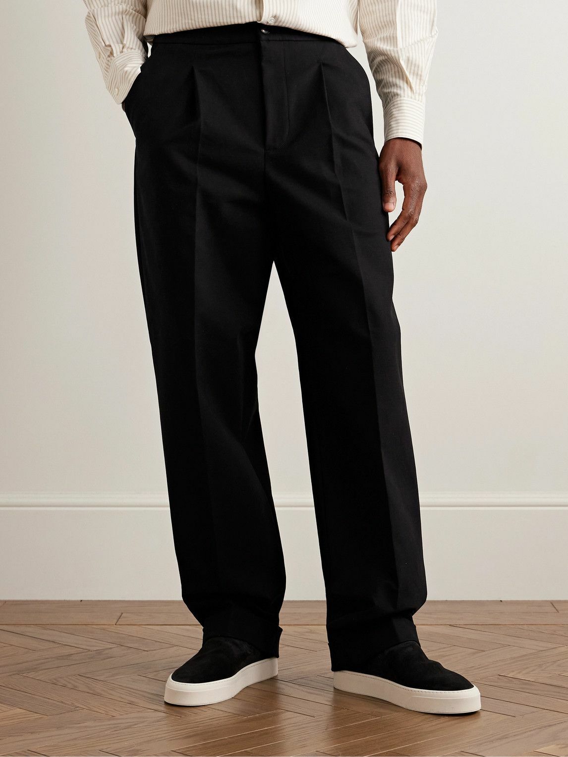 UMIT BENAN B - Straight-Leg Pleated Cotton-Blend Trousers - Black