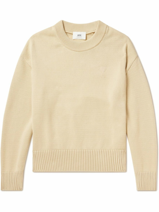 Photo: AMI PARIS - ADC Logo-Embroidered Cotton and Merino Wool-Blend Sweater - Neutrals