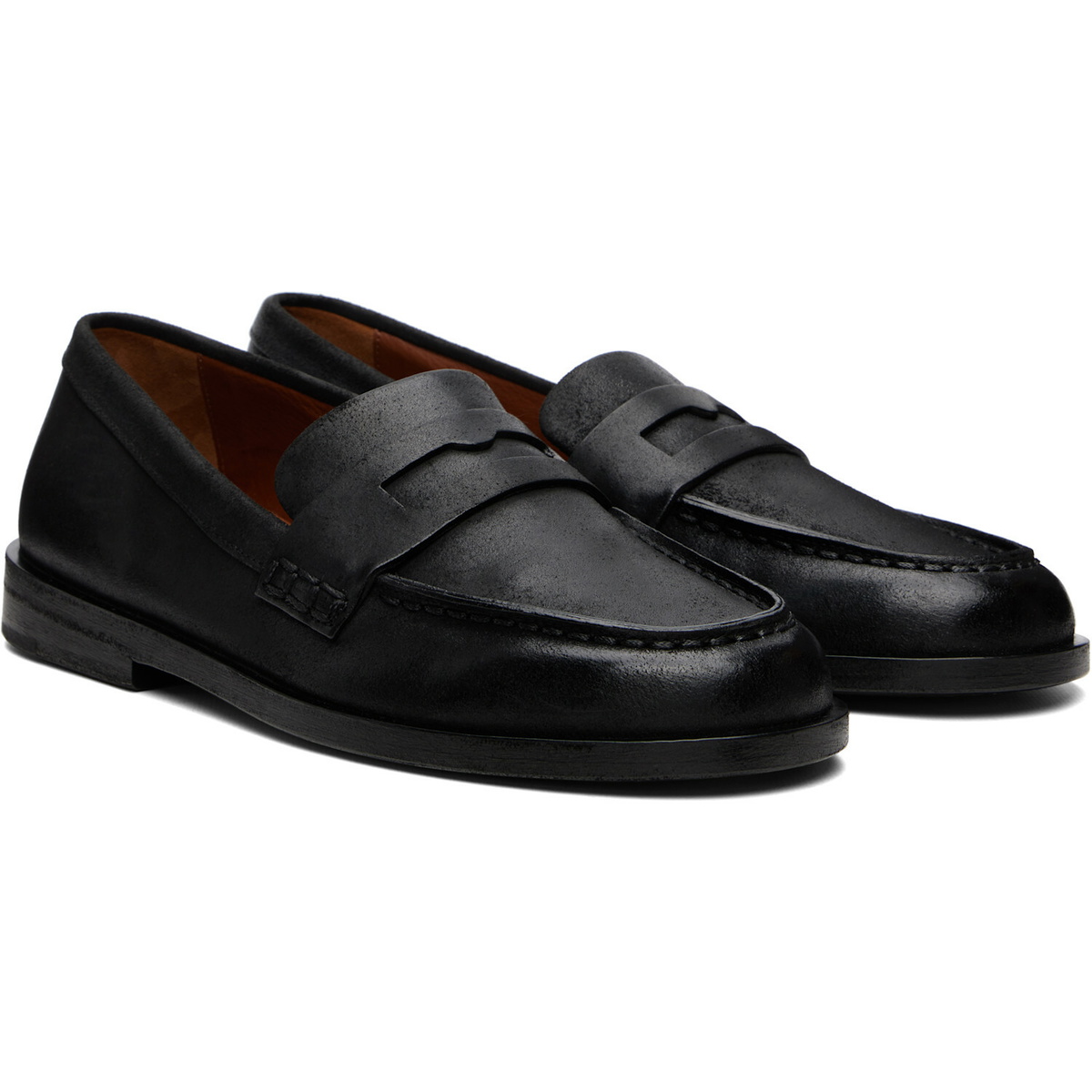 Marsèll Black Mocasso Waxed Reversed Leather Loafers