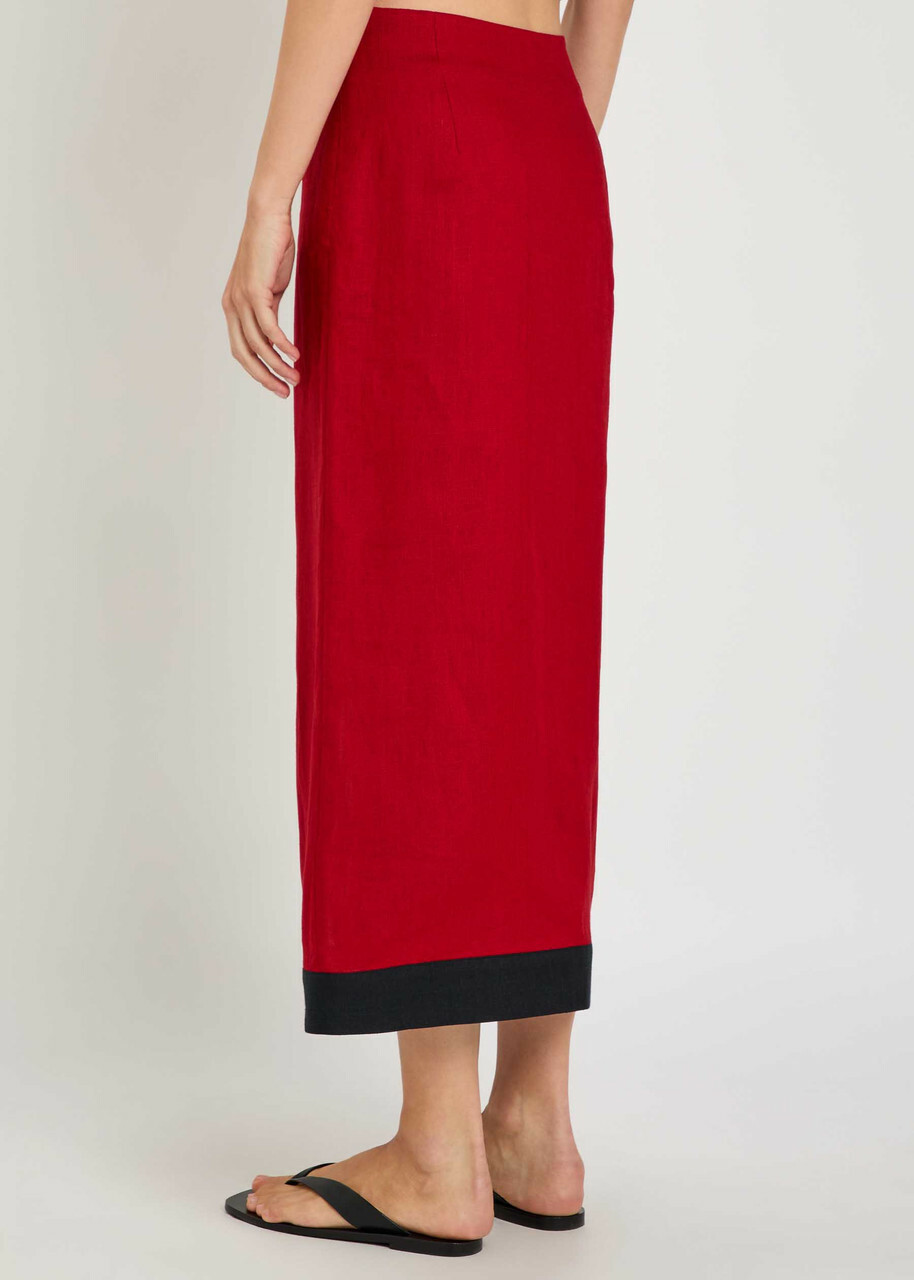 Liberowe Ruth Panelled Linen Midi Skirt Red
