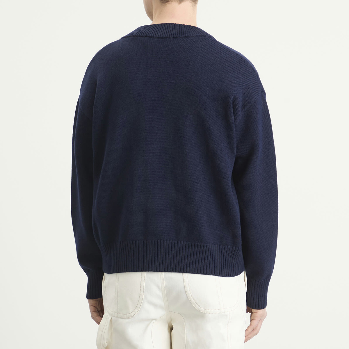 AMI Paris Men's Cardigan With Contrasted Ami De Coeur in Encre/Ecru