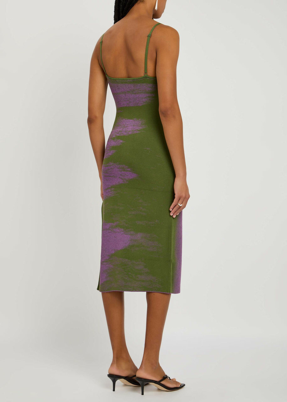 PH5 Flash Light Reflective Stretch-knit Midi Dress Lilac