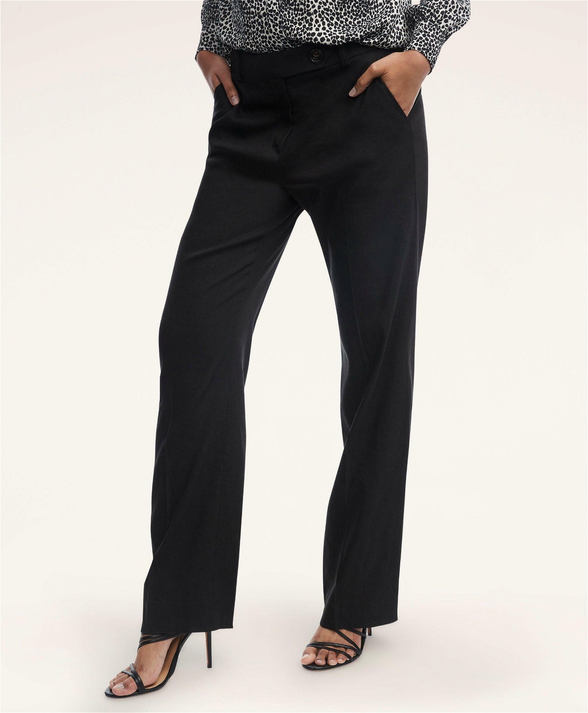 Wide-leg Linen-blend Pants - Black - Ladies