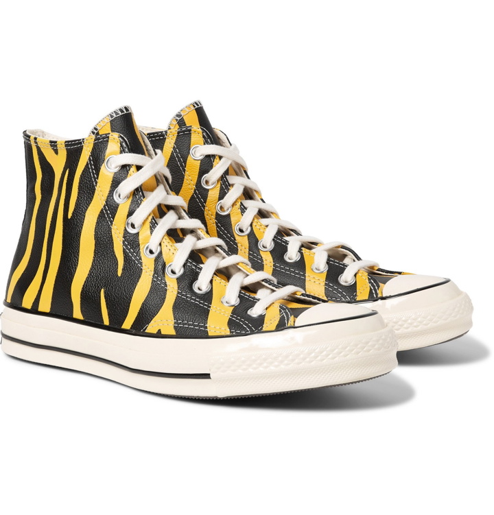 Photo: Converse - Chuck 70 Zebra-Print Leather High-Top Sneakers - Yellow