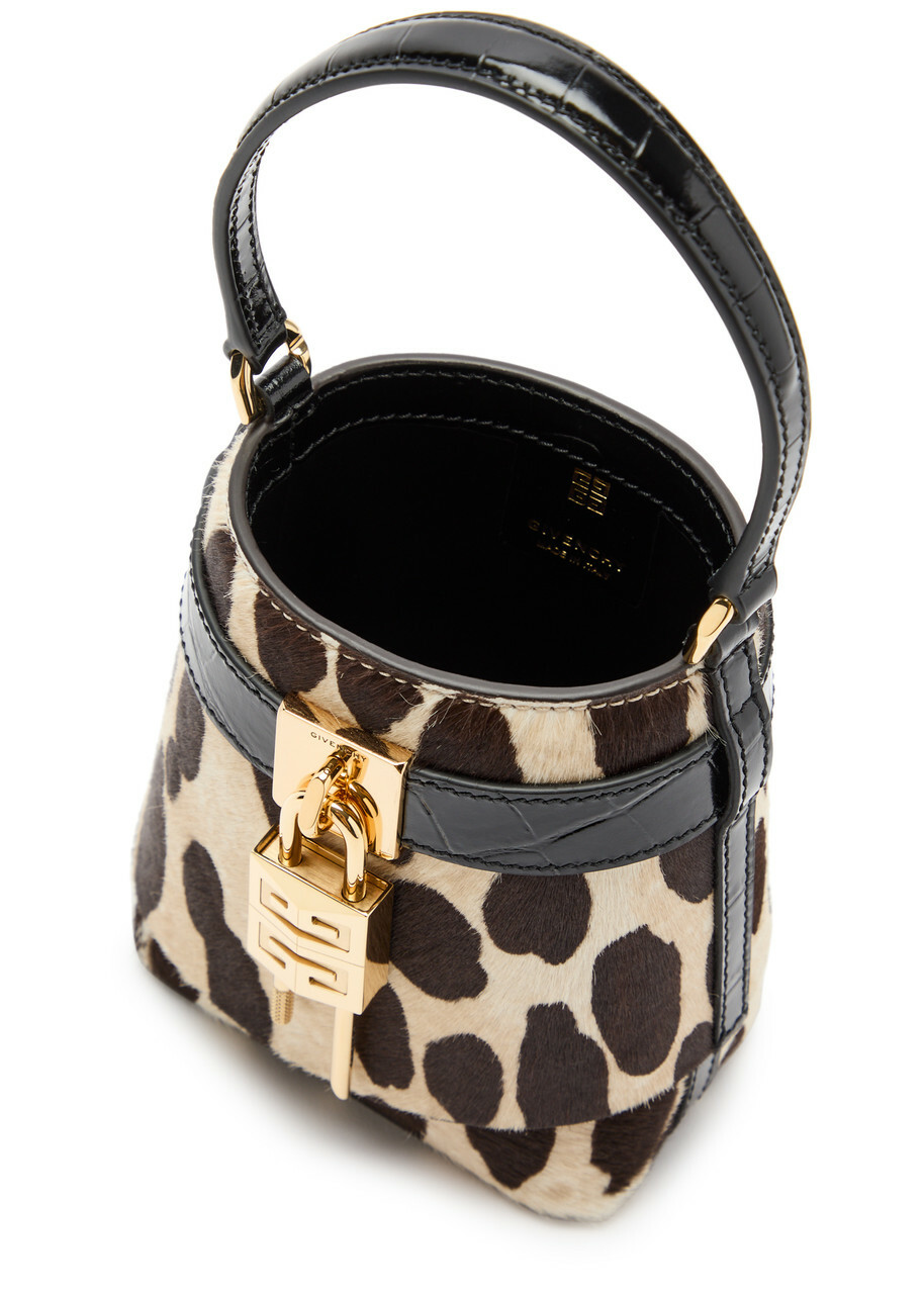Givenchy Shark Lock Micro Leopard-print Calf Hair Bucket bag - One Size