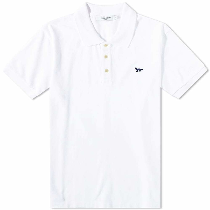 Photo: Maison Kitsuné Men's Navy Fox Patch Classic Polo Shirt in White
