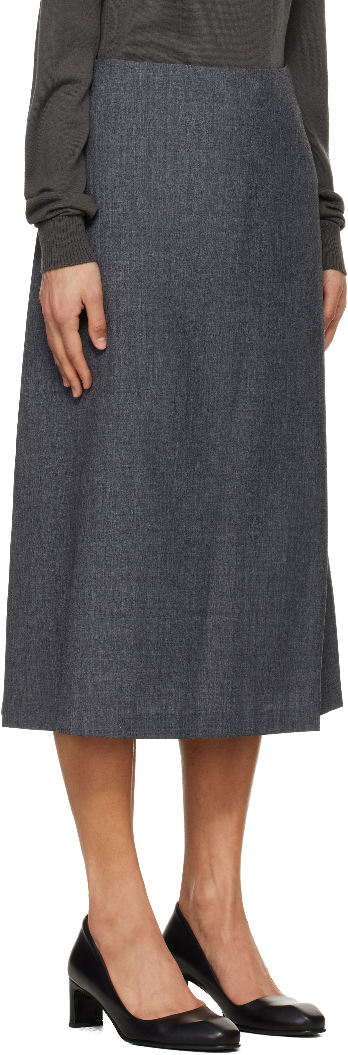 TONYWACK Gray Wool Midi Skirt