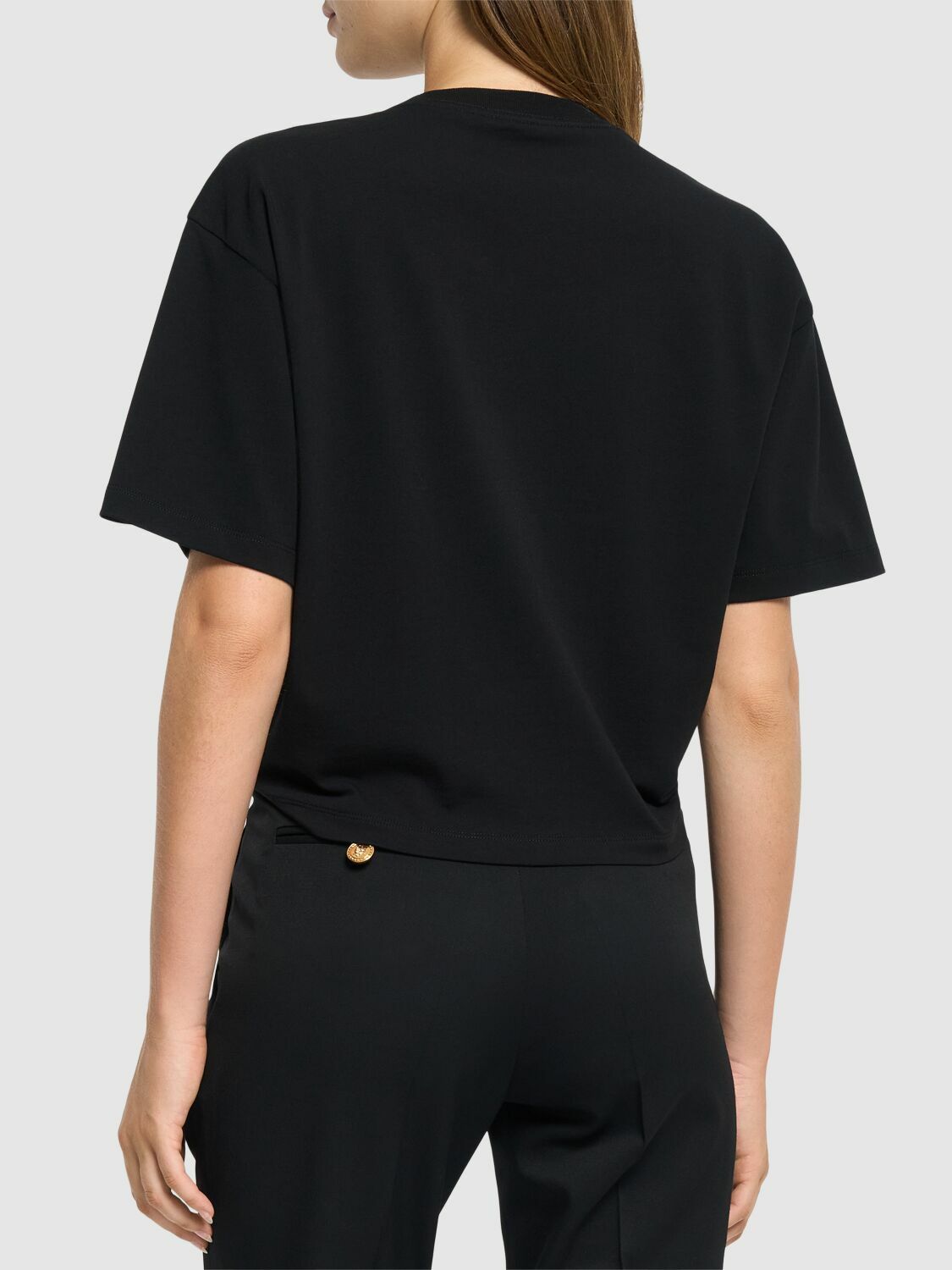【VERSACE】Logo Cotton Crop T-shirt VERSACE - Logo Print Cotton Crop T-shirt W/pin Versace
