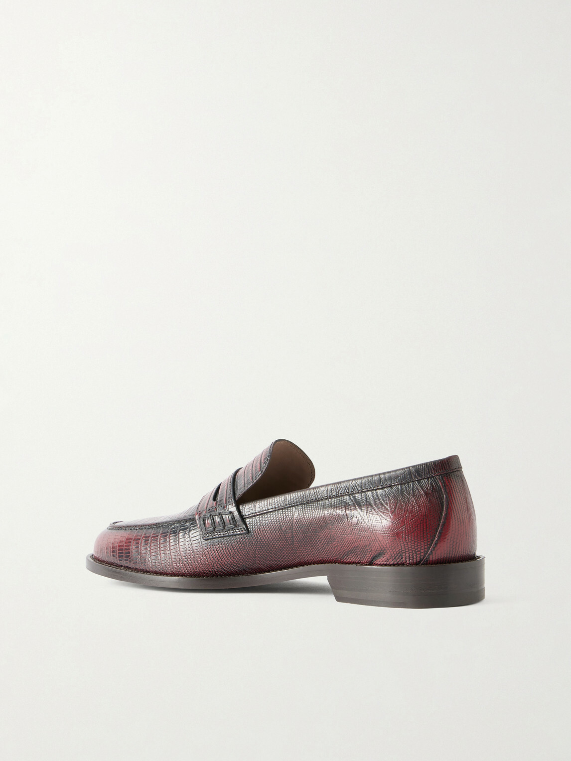 Manolo Blahnik - Perry Lizard-Effect Leather Loafers - Red