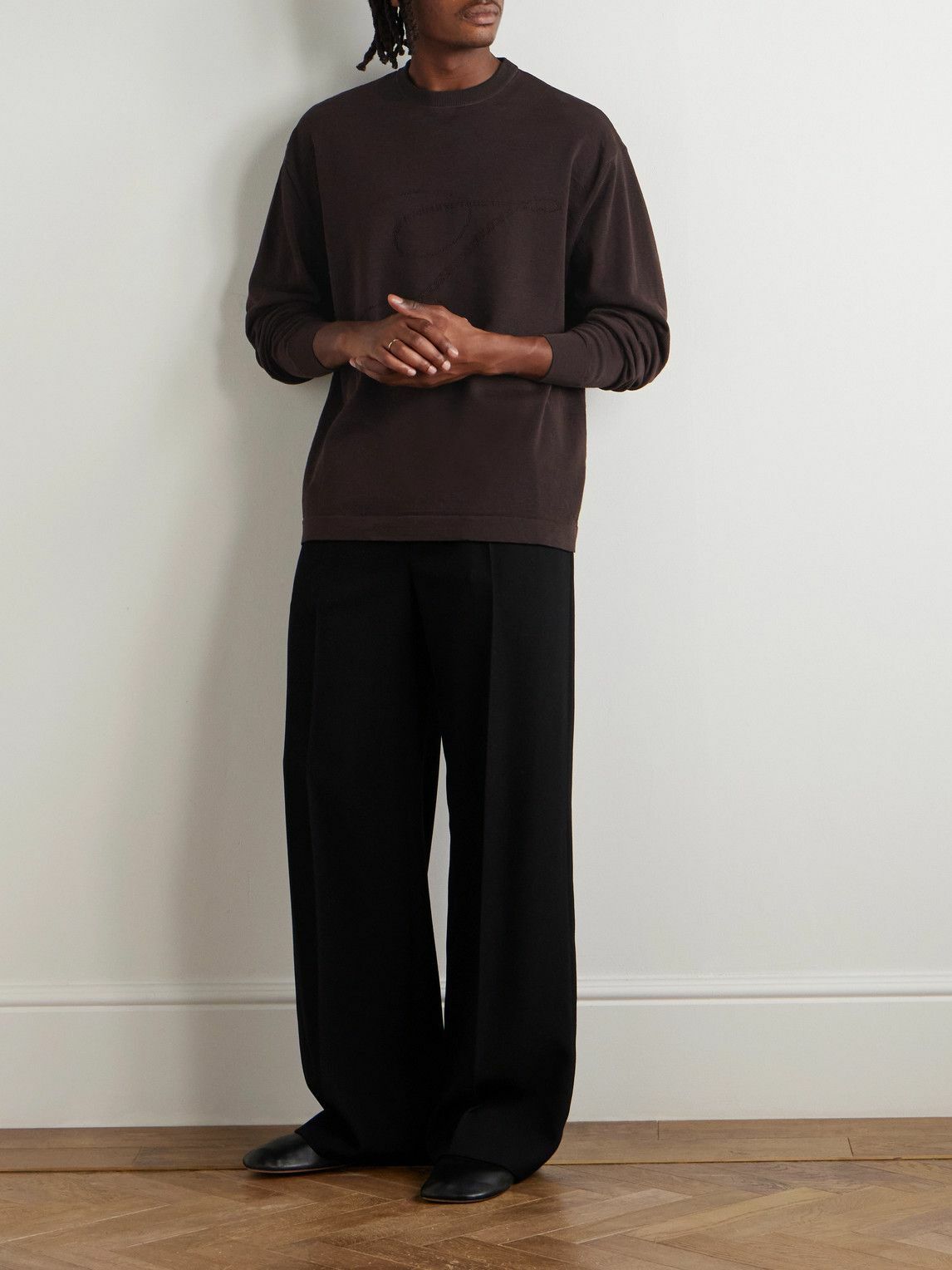 Jacquemus - Jacquard-Knit Cotton, Linen and Silk-Blend Sweater - Brown