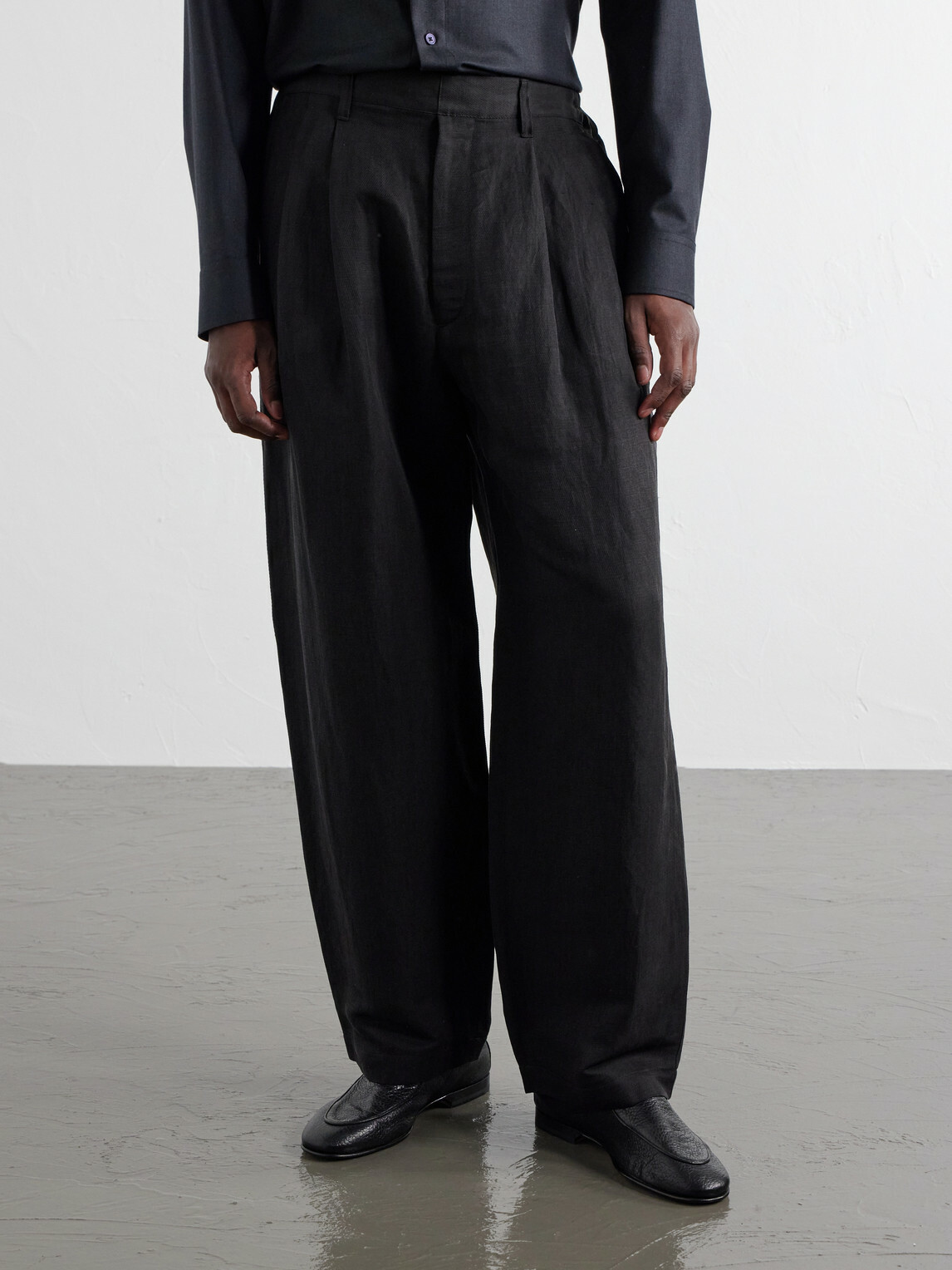 ssstein - Wide-Leg Linen and Silk-Blend Twill Trousers - Black