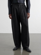 ssstein - Wide-Leg Linen and Silk-Blend Twill Trousers - Black