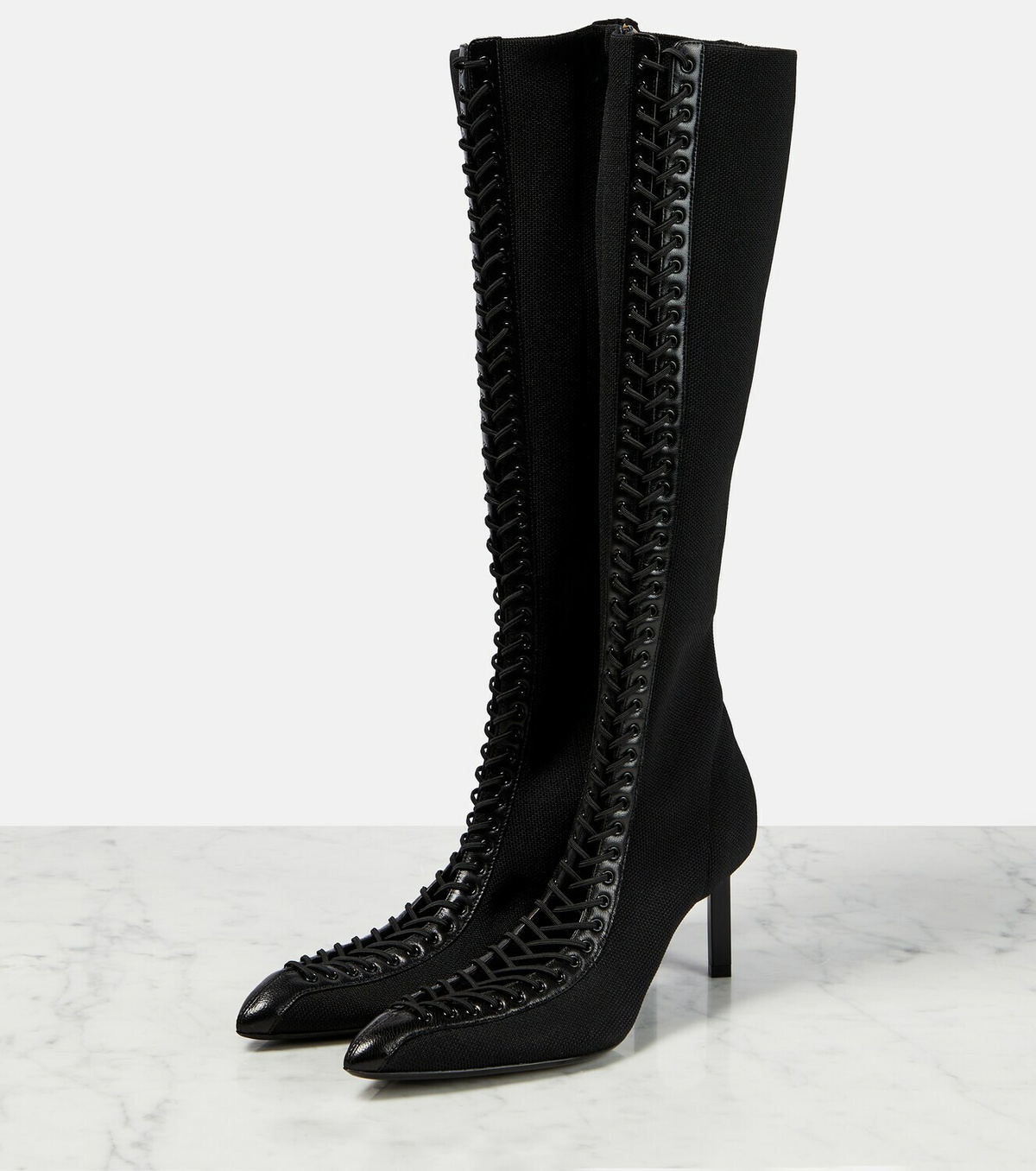 GIVENCHY シッフアッフハイカシャケット BW00KX61D6 001 GIVENCHY Shark Lock embellished glossed-leather knee boots