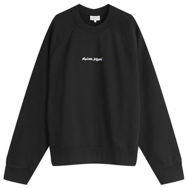 Photo: Maison Kitsuné Men's Embroidery Oversize Raglan Crew Sweatshirt in Black