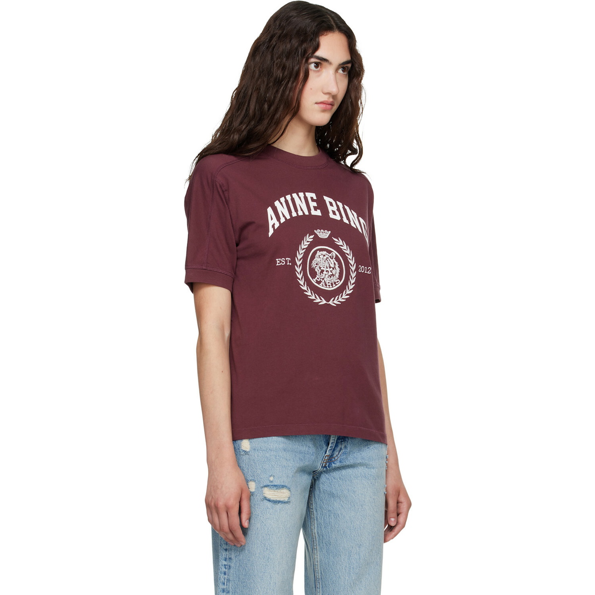 ANINE BING Burgundy Collegiate T-shirt