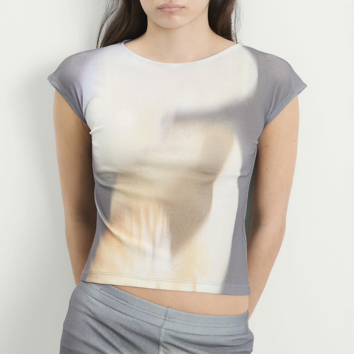 Kijun Women's Print Cap Sleeve Top in Charcoal