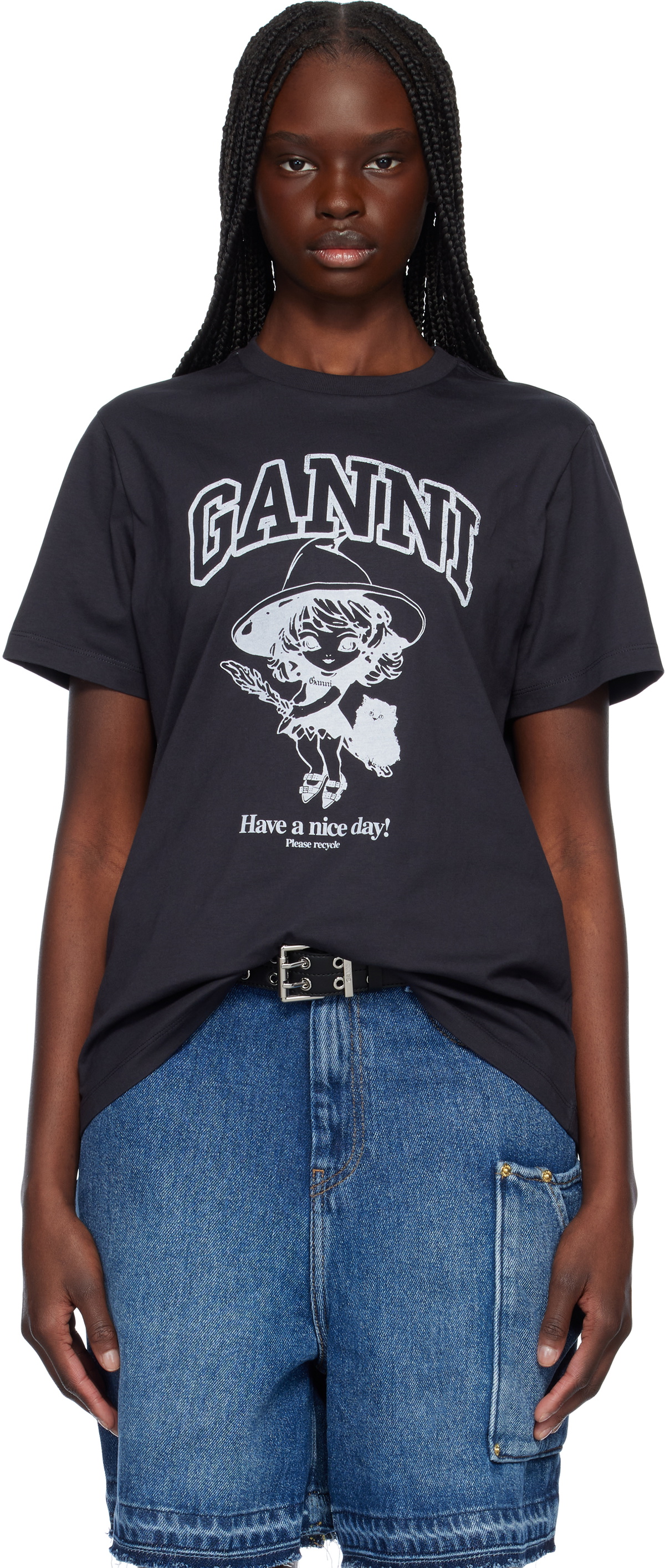 ★GANNI★ ブラック Basic Cotton Witch Tシャツ black-basic-cotton-witch-