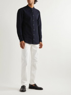 Giorgio Armani - Grandad-Collar Cotton-Seersucker Shirt - Blue