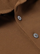 Zegna - Leather-Trimmed Cotton-Piqué Polo Shirt - Brown