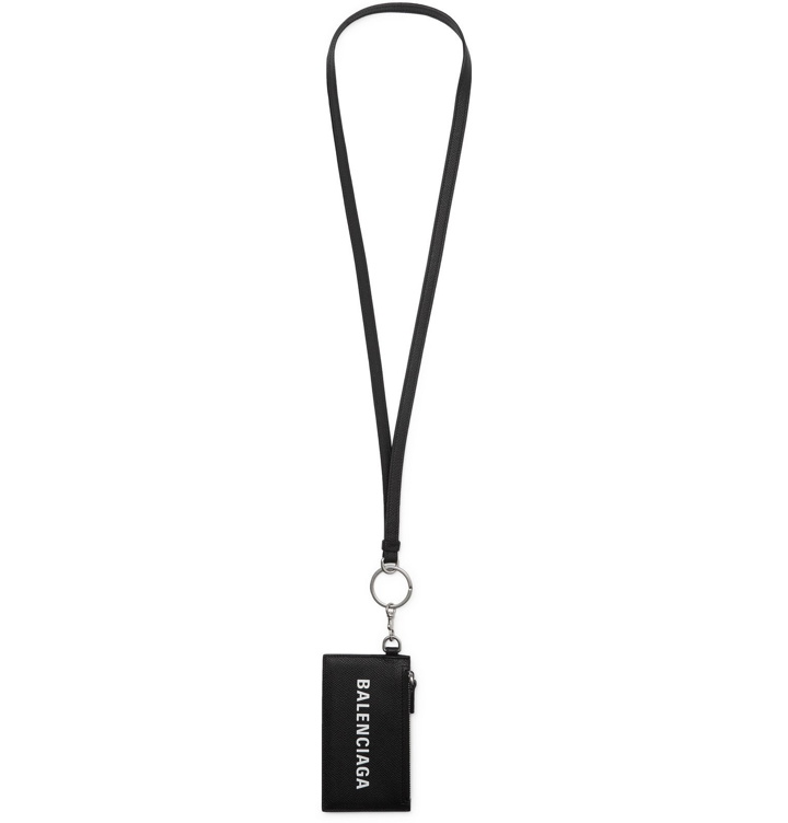 Photo: Balenciaga - Logo-Print Full-Grain Leather Cardholder with Lanyard - Black