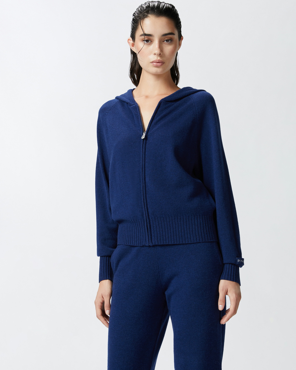 Pinko Cashmere Blend Hoodie With Zip Iris Blue Pinko