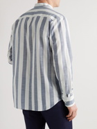 Brioni - Grandad-Collar Striped Cotton Oxford Shirt - Blue