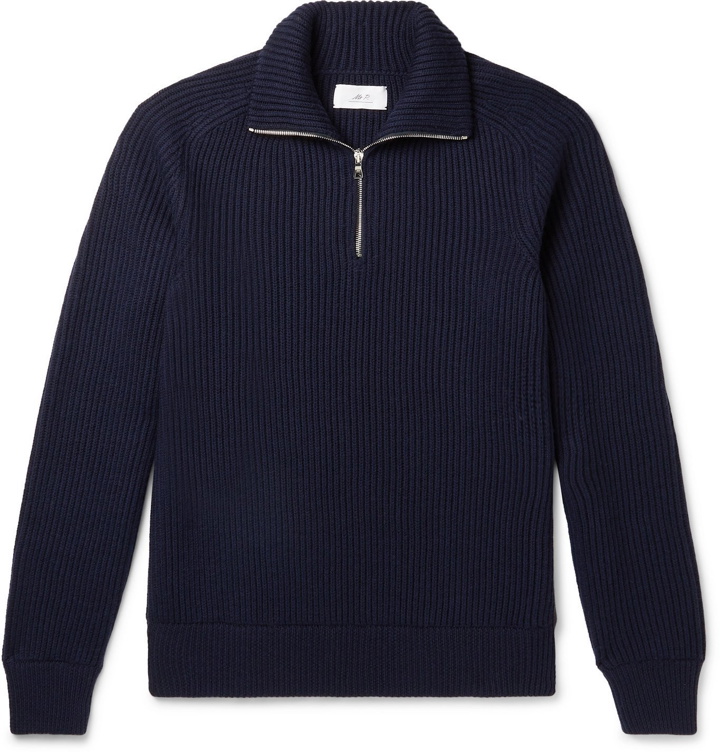 Photo: MR P. - Ribbed Merino Wool Half-Zip Sweater - Blue