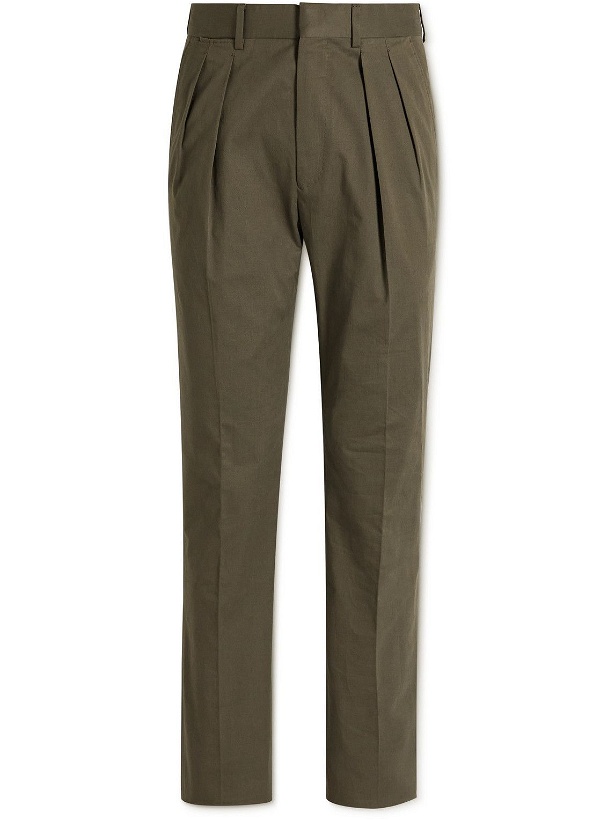 Photo: TOM FORD - Slim-Fit Pleated Cotton-Blend Twill Suit Trousers - Green