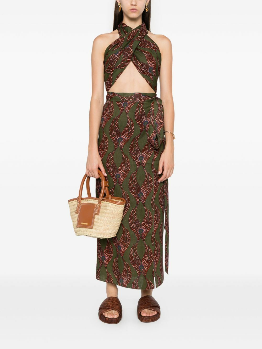 Maison La Plage Green Ravello Linen Wrap Skirt