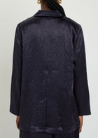 Eileen Fisher Crinkled Satin Blazer Dark Blue