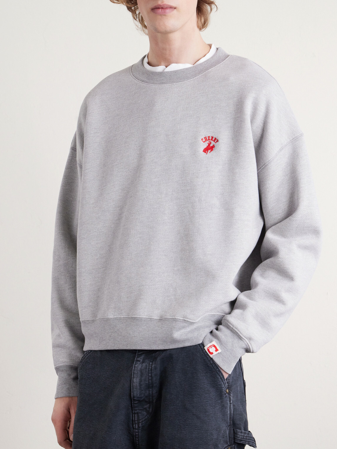 Cherry Los Angeles - Western Athletic Logo-Embroidered Cotton-Blend Jersey Sweatshirt - Gray