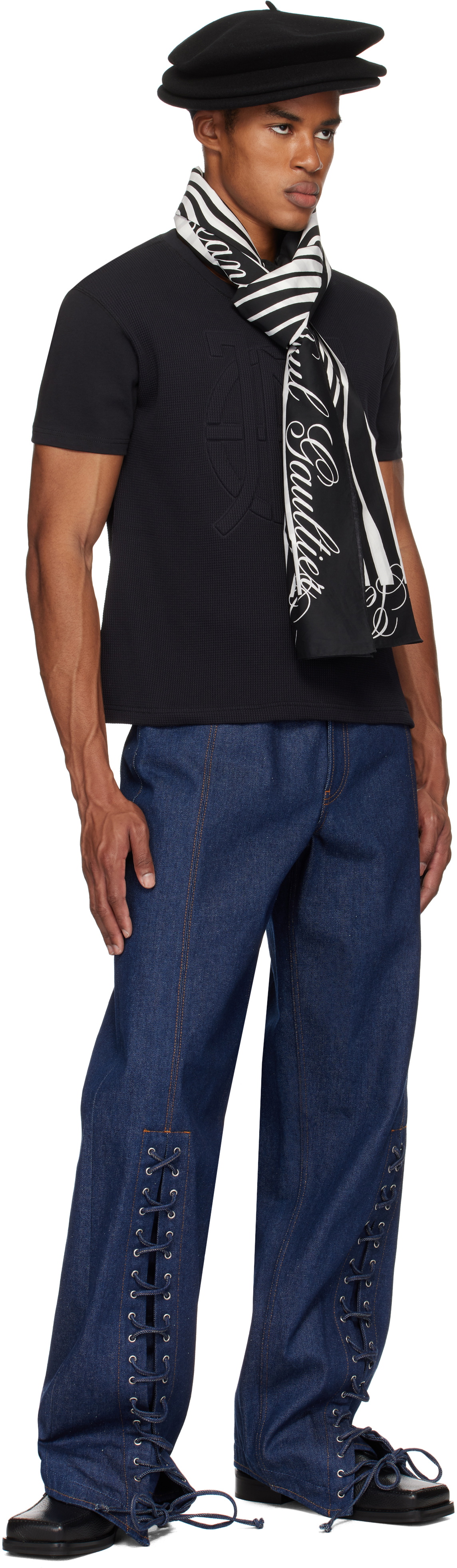 Jean Paul Gaultier Black & White Pareo Printed Mariniere