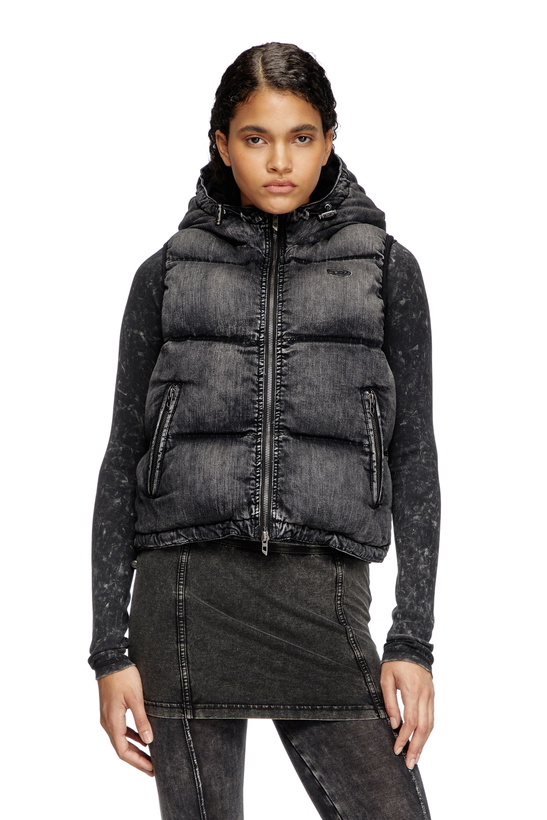 Photo: Diesel Hooded puffer vest in faded denim - Winter Jackets Womens in Black