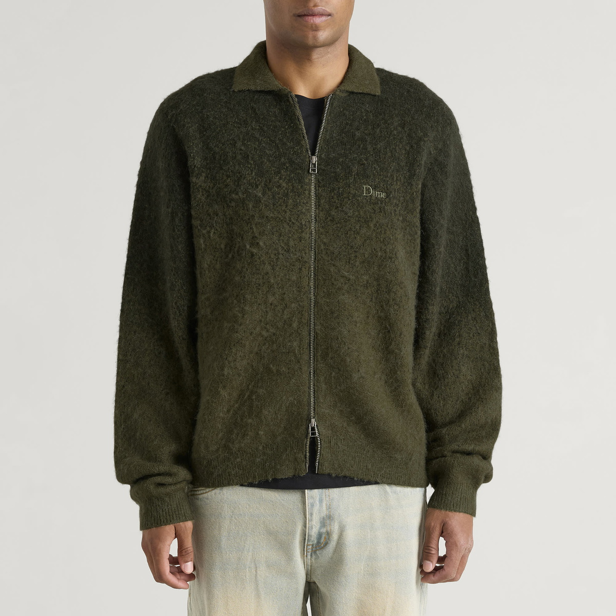 Dime ニット Dime Men's Mohair Double Zip Knit in Forest Dime