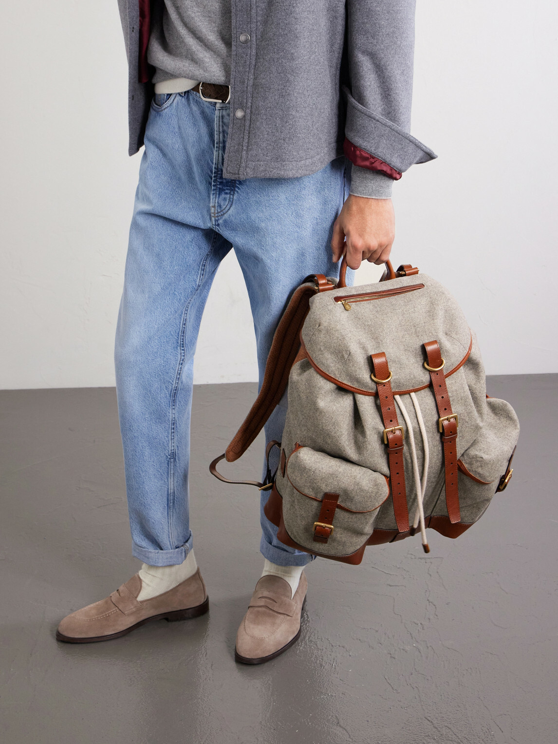 Brunello Cucinelli - Leather-Trimmed Flannel Backpack