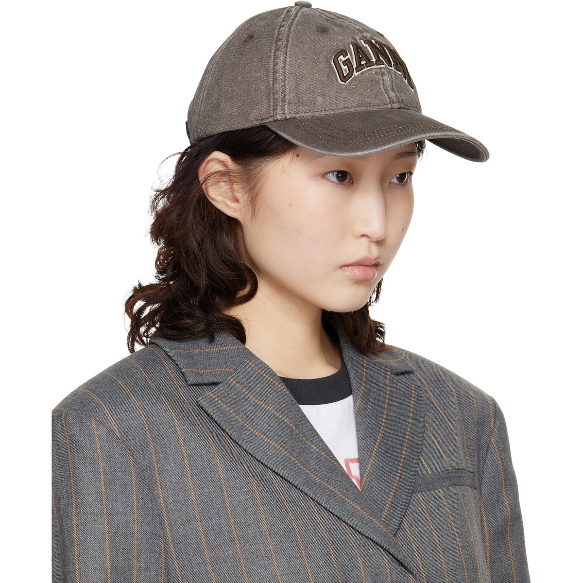 GANNI Brown Washed Canvas Cap