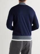 CANALI - Colour-Block Wool Half-Zip Sweater - Blue