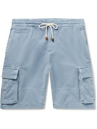 BRUNELLO CUCINELLI - Garment-Dyed Cotton-Twill Drawstring Cargo Shorts - Blue