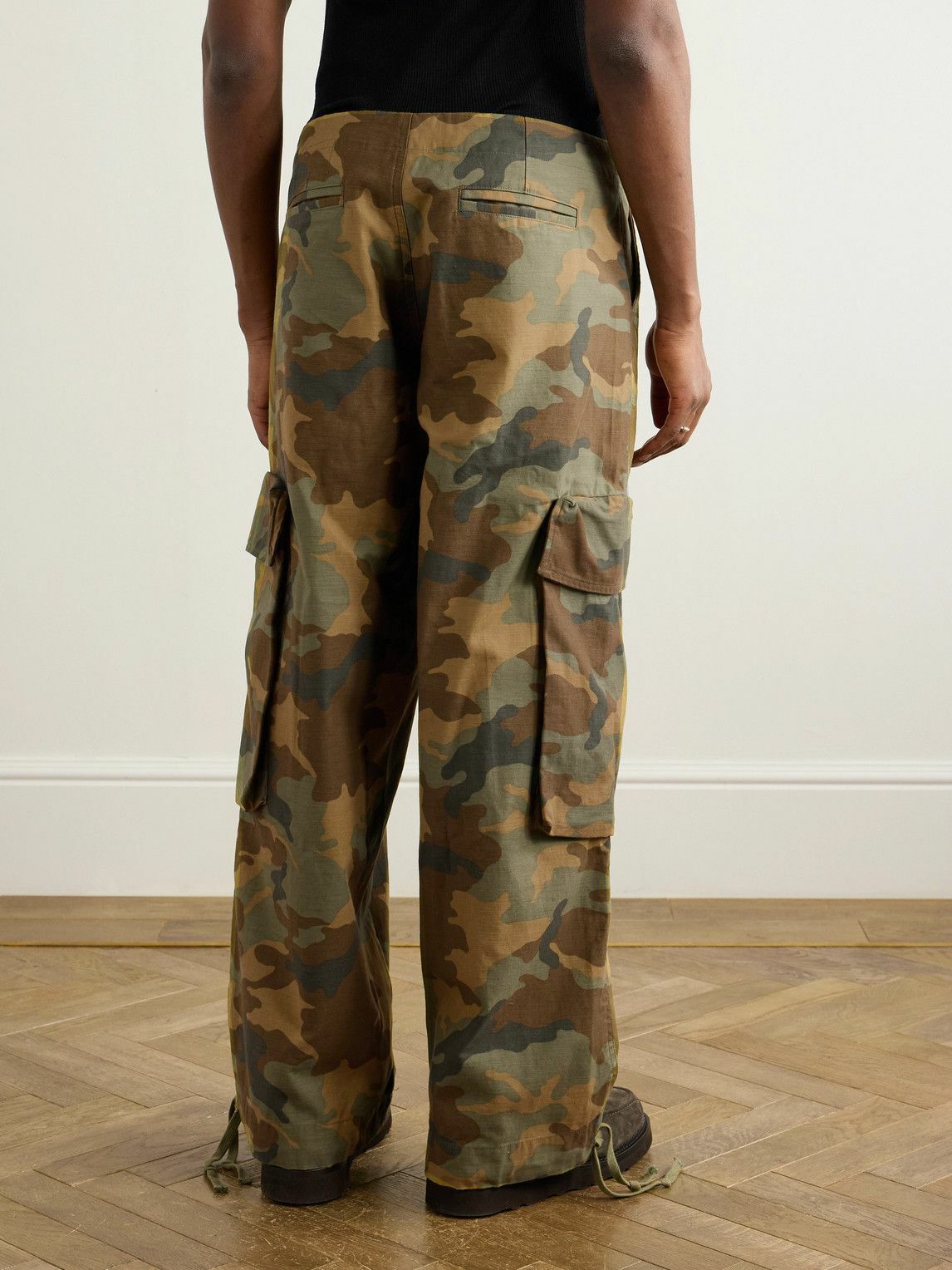 Greg Lauren - Wide-Leg Camouflage Cotton Cargo Trousers - Brown