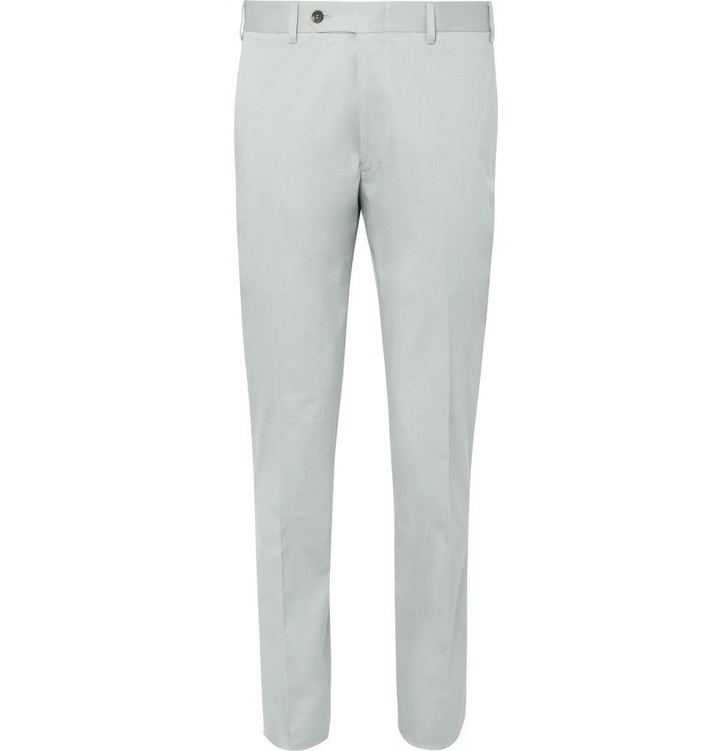 Photo: Canali - Light-Grey Kei Slim-Fit Tapered Stretch-Cotton Twill Suit Trousers - Gray