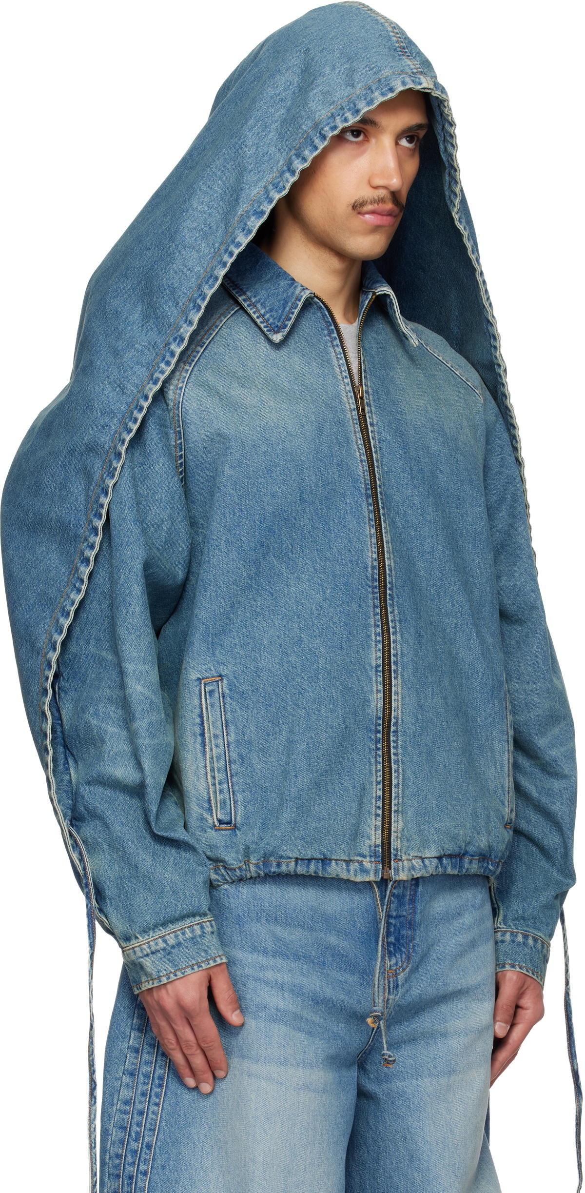 EGONlab Blue Convertible Hooded Denim Jacket