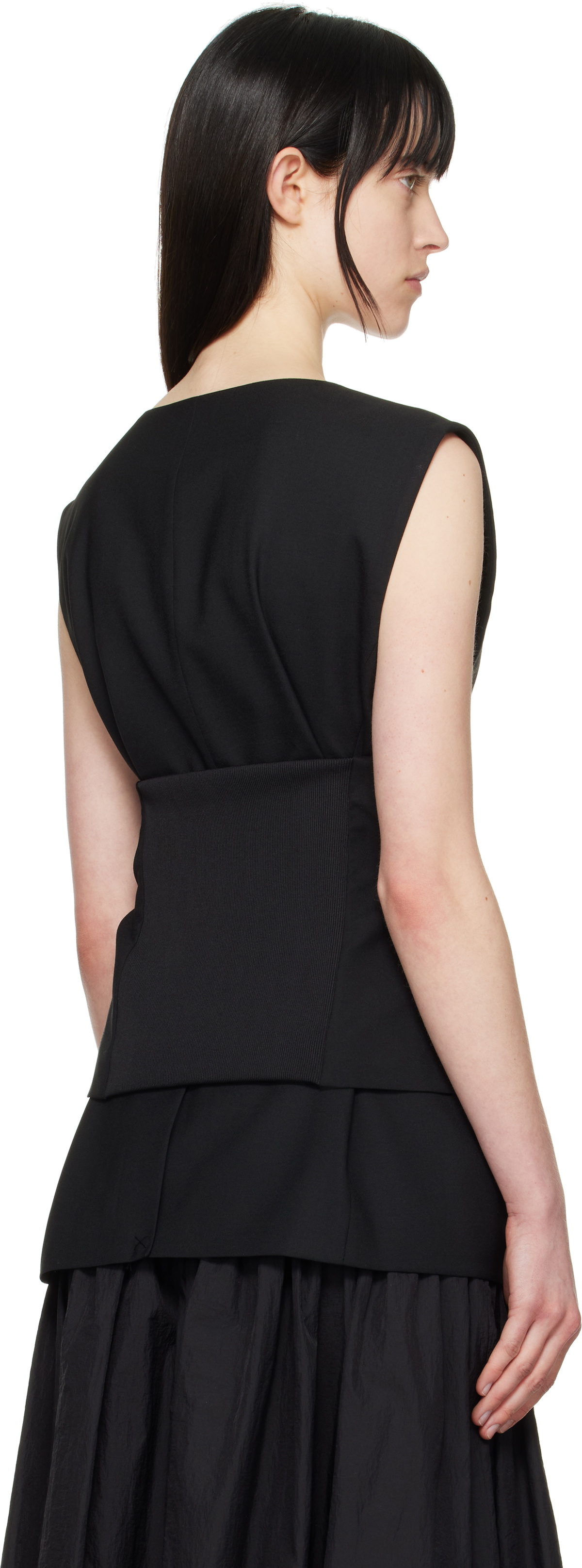 AMOMENTO Black Oversized Button Up Vest
