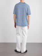 Burberry - Ryan Logo-Embroidered Striped Cotton-Blend Jersey T-Shirt - Blue