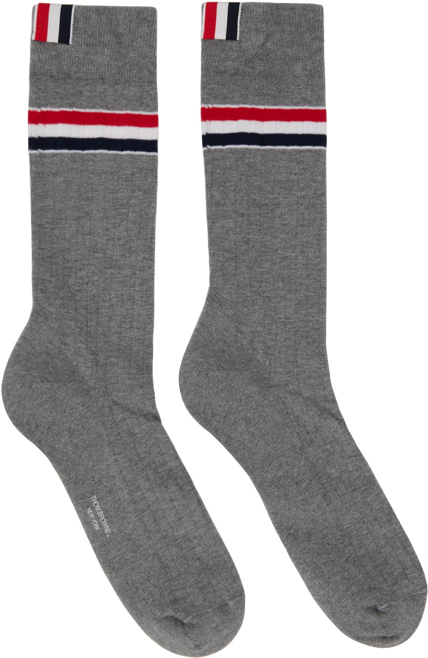 Thom Browne Gray Striped Socks Thom Browne